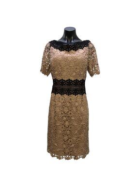 Shani Floral Lace Dress Beige & Black Short Sleeve 12